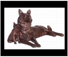 Bronze Mother Wolf with Pup Sculpture