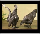 Rooster and Hen Bronze Sculptures