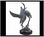 Pair of Brass Crane Statue on Marble Base