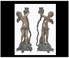 Set of Bronze Cherub Candle Holders