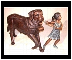 Girl Holding Large Saint Bernard - Bronze