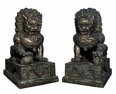 Set of Large Bronze Foo Lion Sculptures