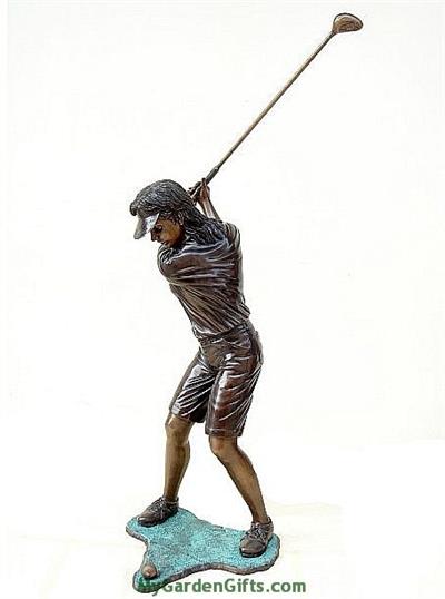 Young Lady Golfer Making a Swing Statue