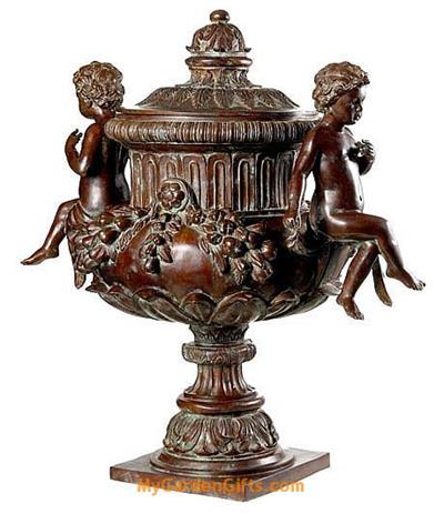 Cherub Urn with Lid - Bronze