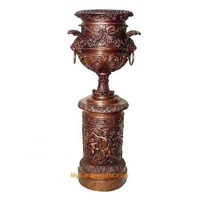 Grand Lion Head Urn on Pedestal