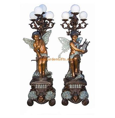 Life Size Angel and Fairy Torchere Sculptures - Pair