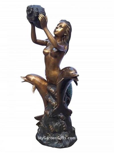 Large Mermaid with Conch Fountain Sculpture