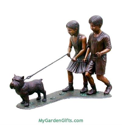 Walking the Dog Children Sculpture