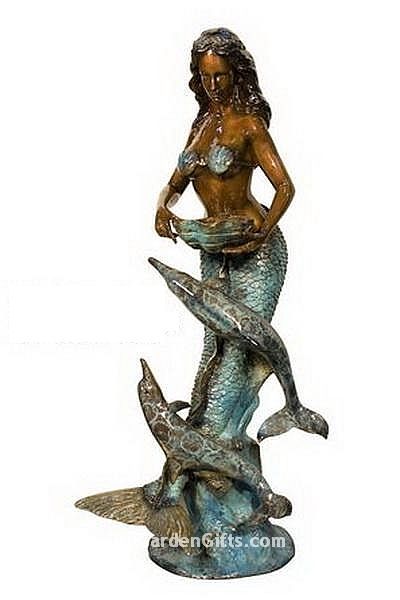 Elegant Mermaid Lady with Dolphins Fountain Sculpture