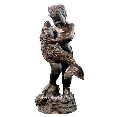 Classical Boy with Fish Fountain Sculpture