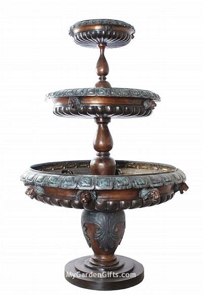 Tiered Fountain with Classical Lion Head Designs