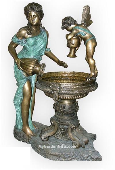 Rebecca and a Cherub Bronze Garden Fountain