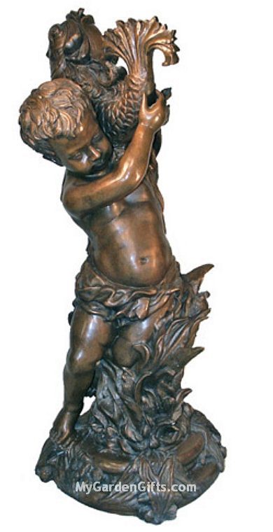 Cherub with Dolphin Fountain Statue