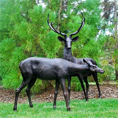 Life Size Bronze Buck and Doe Sculptures