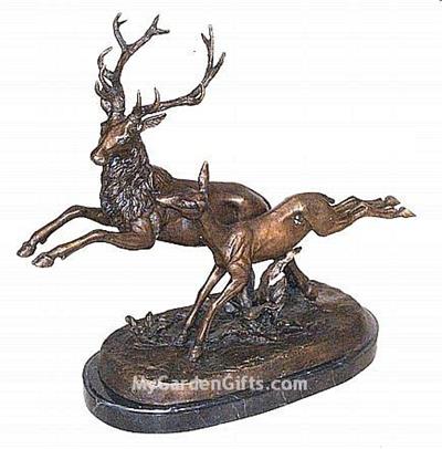 Bronze Tabletop Male and Female Deer Sculpture