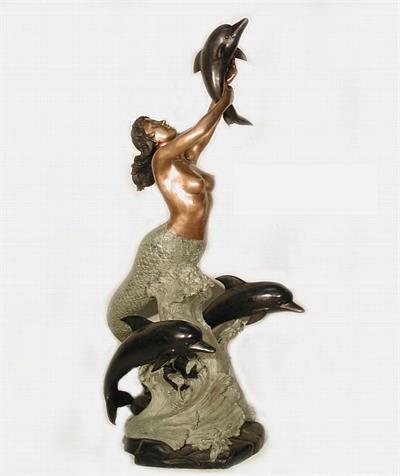 Mermaid with Dolphins Fountain Statue