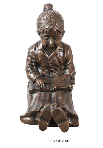 Studious Reading Girl with Book Bronze Statue