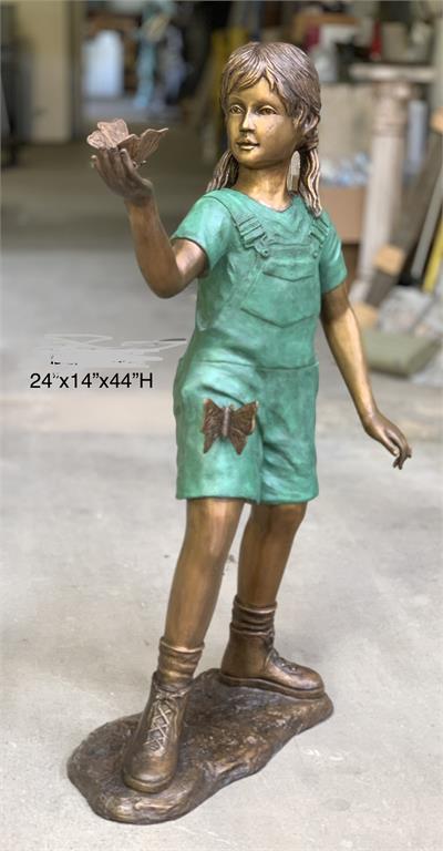 Bronze Girl with Butterflies Sculpture