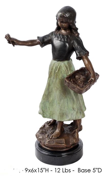 Bronze Girl with Roses - Tabletop Statue