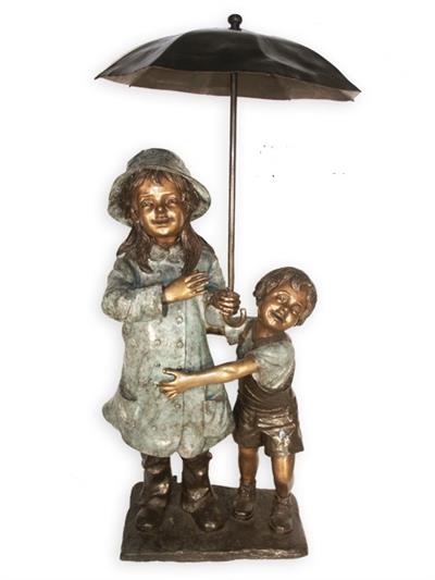 Children under an Umbrella Bronze Fountain Statue