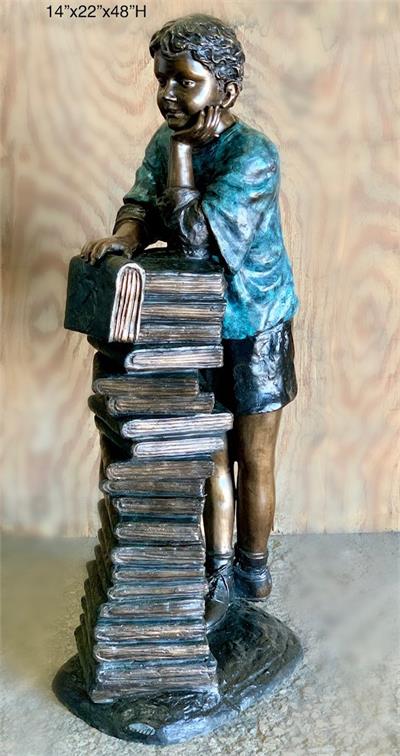 Library Boy with His Books Bronze Statue