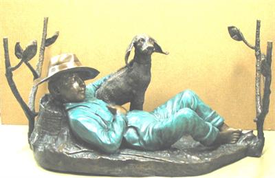 Boy and His Dog Table Base Bronze Sculpture