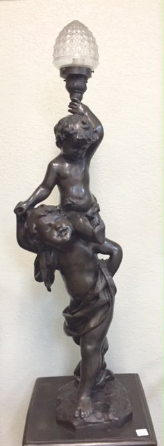 Large Cherubs Lamp Bronze Sculpture