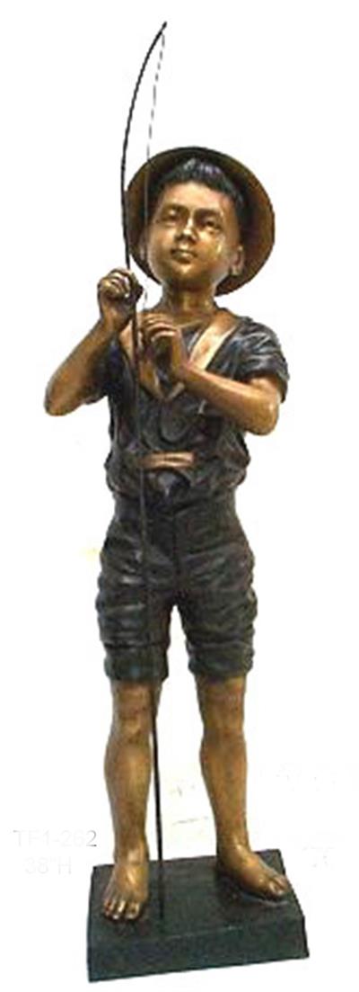 Young Fishing Boy Bronze Statue