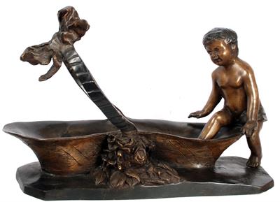 Bronze Cherub with Basket Sculpture