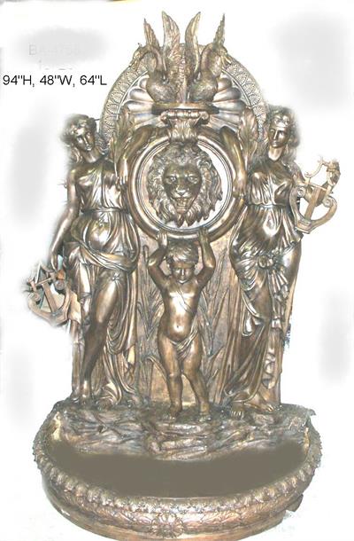 Majestic Grand Bronze Fountain with Two Ladies and a Cherub