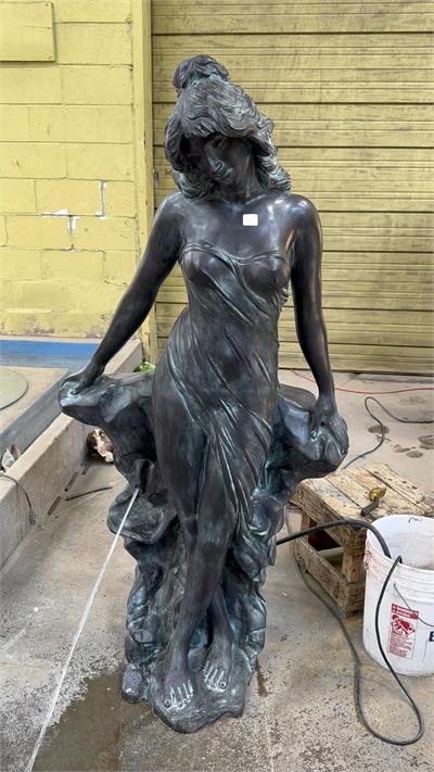 Bronze Woman by the Pond Fountain Statue