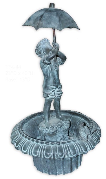 Boy with Umbrella Bronze Fountain Statue