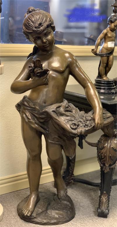 Girl with Basket of Flowers Bronze Sculpture