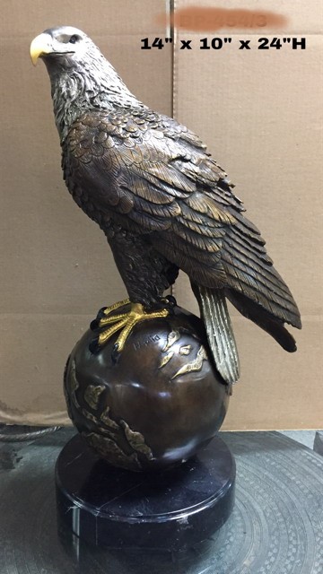 American Bald Eagle Resting on Globe Bronze Sculpture