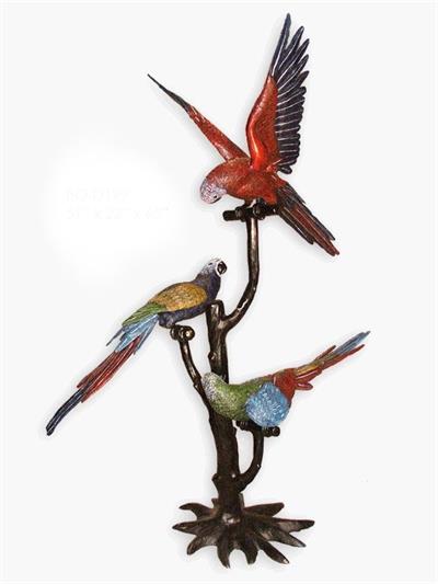 Parrots on a Tree Bronze Sculpture