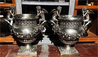 Set of Bronze Cherub Garden Urns