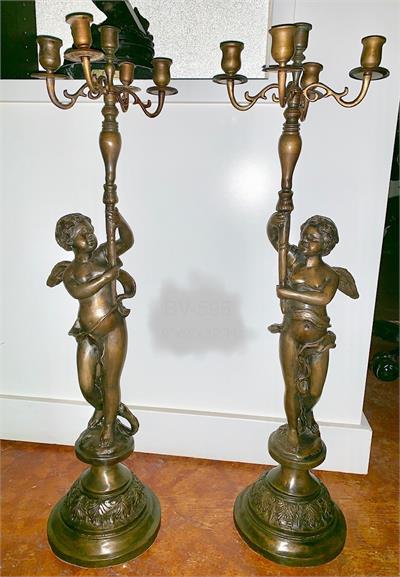 Pair of Bronze Cherub Candelabras