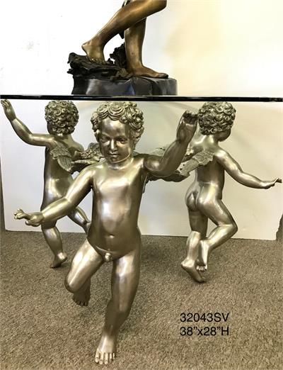 Large Trio of Cherub Dancing Bronze Table Base Sculpture