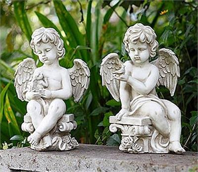 Cherub with Garden Friends - Pair