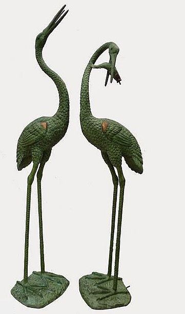 Pair of Bronze Crane Sculptures