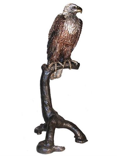 Watchful Eagle on a Branch Bronze Sculpture