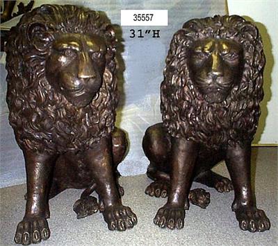 Large Sitting Lion Sculptures - 31"H