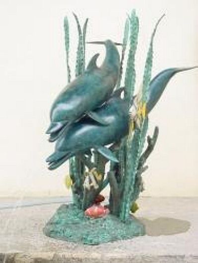 Swimming Dolphins in Weeds Fountain Sculpture