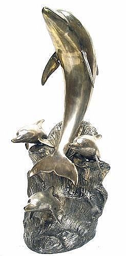 Single Mother and Baby Dolphins Fountain Sculpture