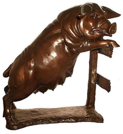 Pig on Fence Bronze Sculpture