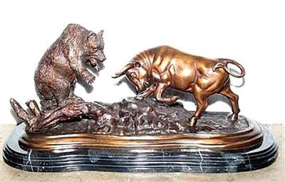 Bull and Bear Sculpture on Marble Base