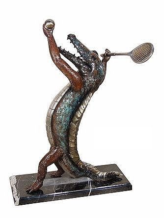 Crocodile Tennis Player on Marble Base