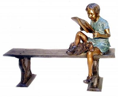 Reading Boy on Bench with Book