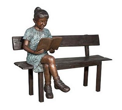 Bronze Reading Girl with Book on Bench