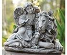 Angel Watching Over Lion and Lamb Statue I